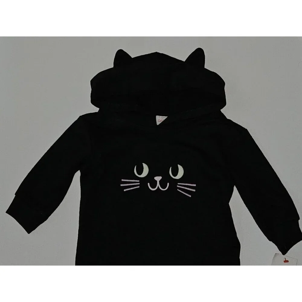 NEW Black Cat Halloween Outfit Baby 3-6 Months Hooded PINK FACE Cat & Jack